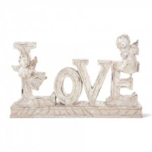 New White Glitter Love Angel Word Ceramic Cutout